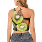 Kiwi 3D Print One Shoulder Crop Top