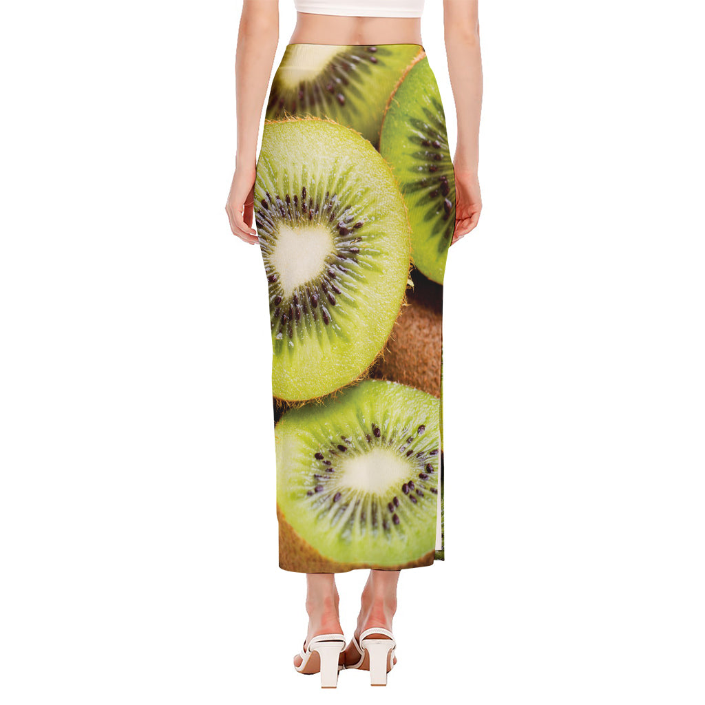 Kiwi 3D Print Side Slit Maxi Skirt