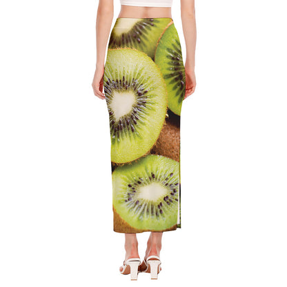 Kiwi 3D Print Side Slit Maxi Skirt