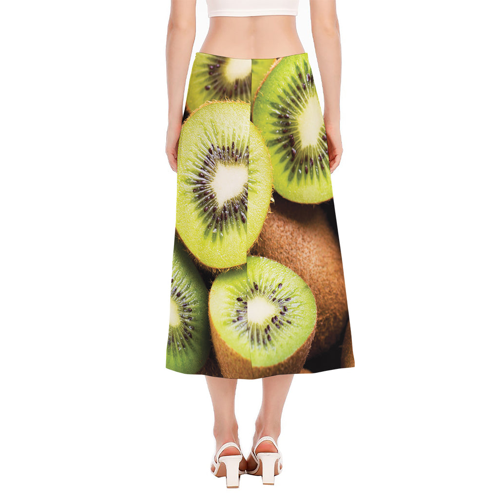 Kiwi 3D Print Side Slit Midi Skirt