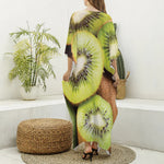Kiwi 3D Print Silk V-Neck Kaftan Dress