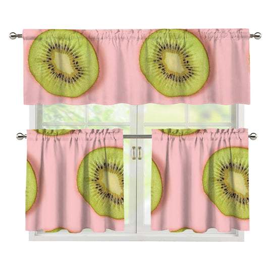 Kiwi Slices Pattern Print 3 Piece Kitchen Curtains