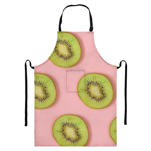 Kiwi Slices Pattern Print Bib Apron With Pocket