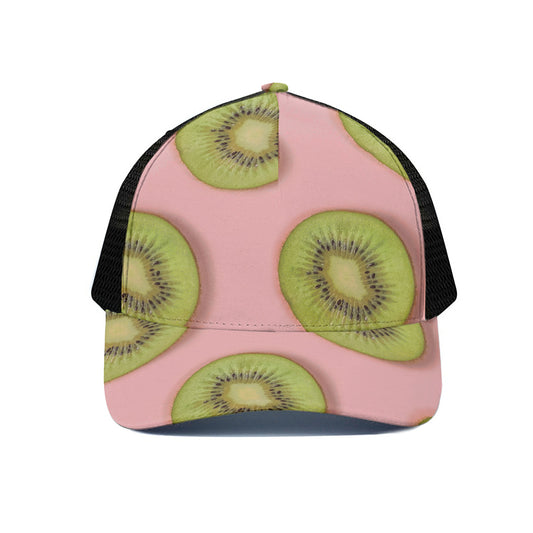 Kiwi Slices Pattern Print Black Mesh Trucker Cap