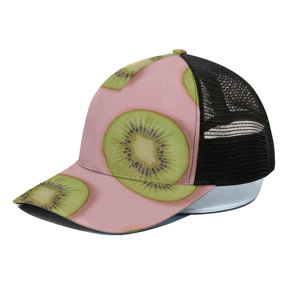 Kiwi Slices Pattern Print Black Mesh Trucker Cap