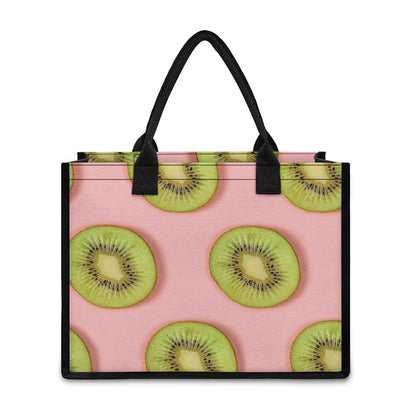 Kiwi Slices Pattern Print Canvas Tote Bag
