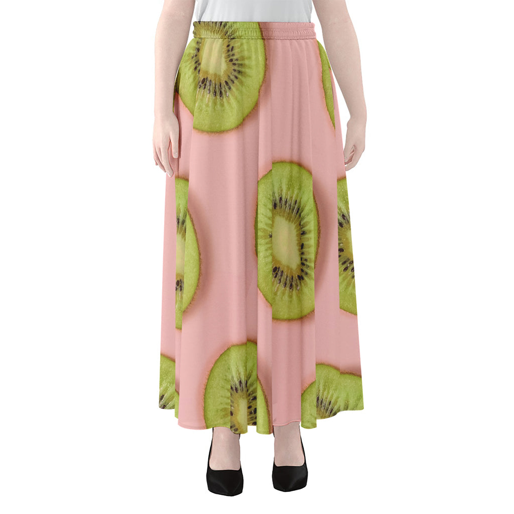 Kiwi Slices Pattern Print Chiffon Maxi Skirt