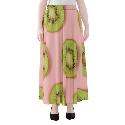 Kiwi Slices Pattern Print Chiffon Maxi Skirt