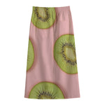 Kiwi Slices Pattern Print Cotton Front Slit Maxi Skirt