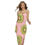 Kiwi Slices Pattern Print Cross Back Cami Dress