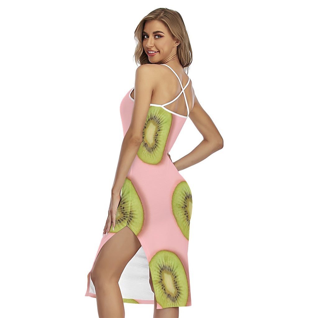 Kiwi Slices Pattern Print Cross Back Cami Dress