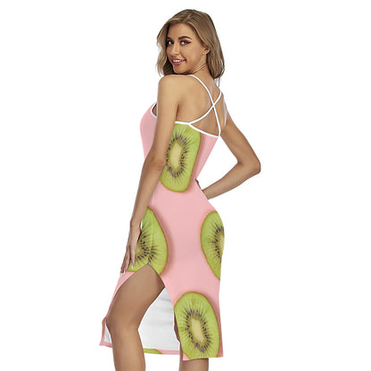 Kiwi Slices Pattern Print Cross Back Cami Dress