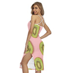 Kiwi Slices Pattern Print Cross Back Cami Dress
