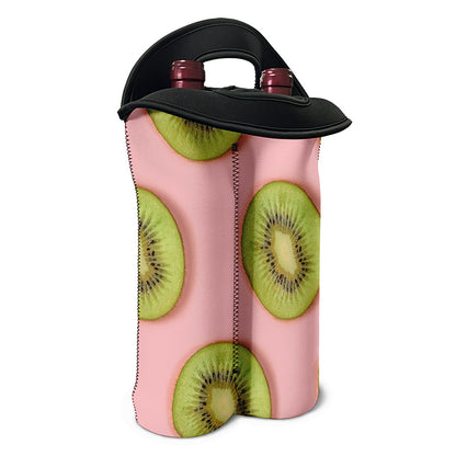 Kiwi Slices Pattern Print Double Neoprene Wine Tote