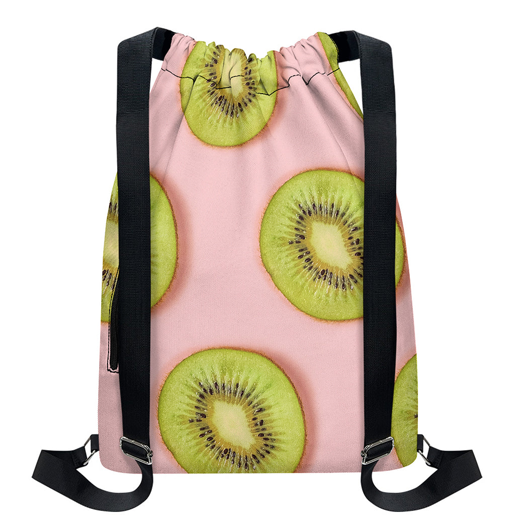 Kiwi Slices Pattern Print Drawstring Backpack