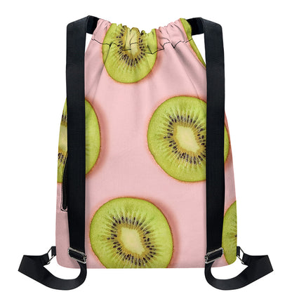 Kiwi Slices Pattern Print Drawstring Backpack