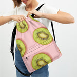Kiwi Slices Pattern Print Drawstring Backpack