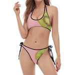 Kiwi Slices Pattern Print Halter Scoop Tie Side Bikini