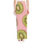 Kiwi Slices Pattern Print High Slit Maxi Skirt