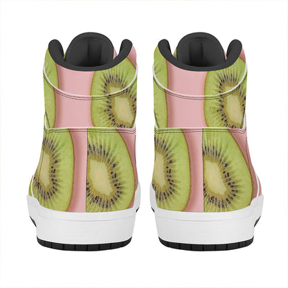 Kiwi Slices Pattern Print High Top Leather Sneakers