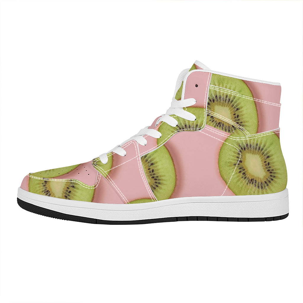 Kiwi Slices Pattern Print High Top Leather Sneakers