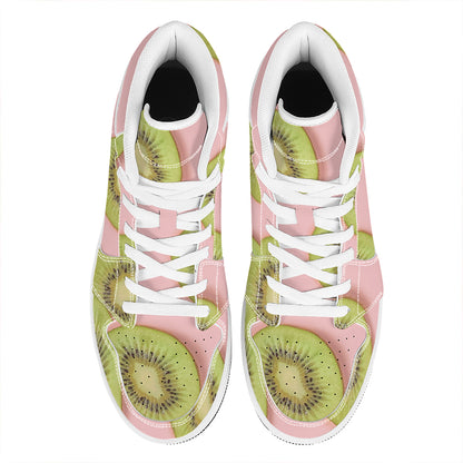 Kiwi Slices Pattern Print High Top Leather Sneakers