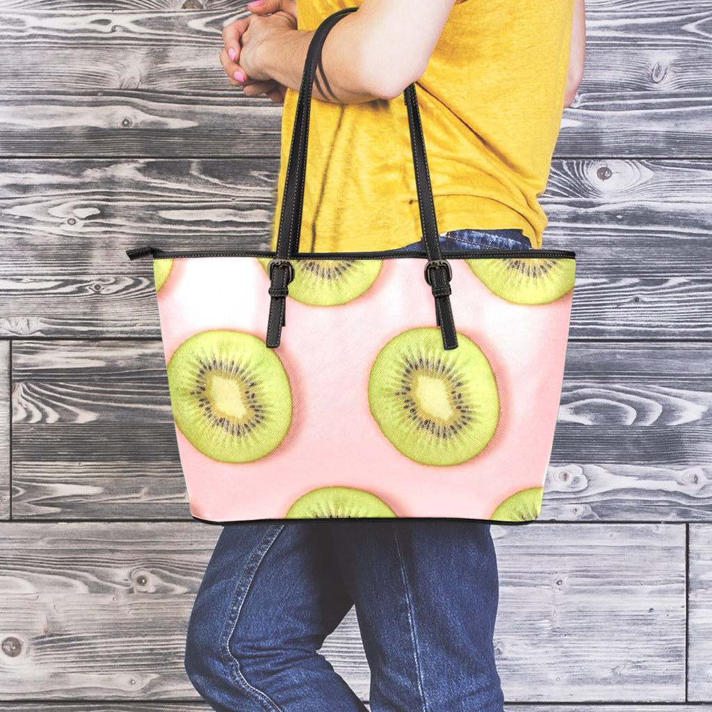 Kiwi Slices Pattern Print Leather Tote Bag