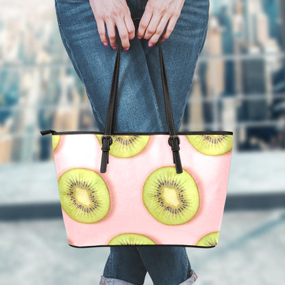 Kiwi Slices Pattern Print Leather Tote Bag