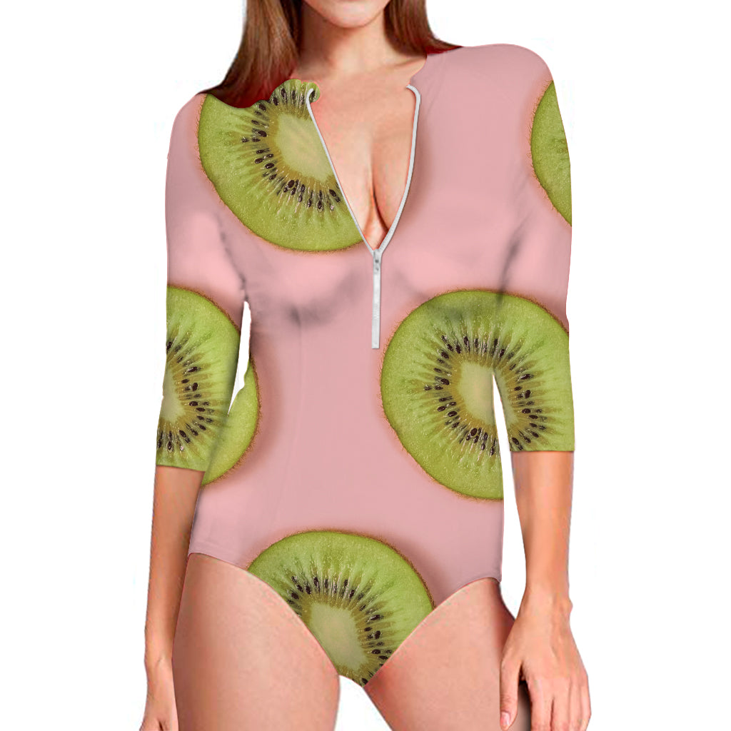 Kiwi Slices Pattern Print Long Sleeve Swimsuit