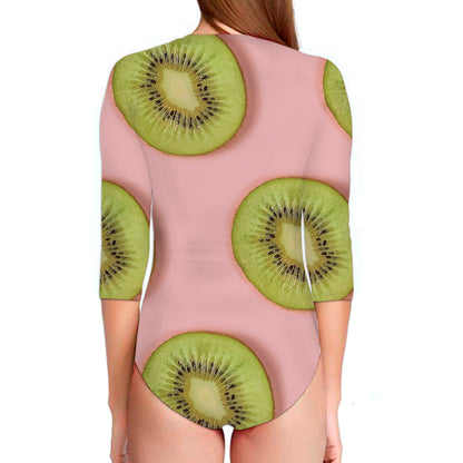 Kiwi Slices Pattern Print Long Sleeve Swimsuit