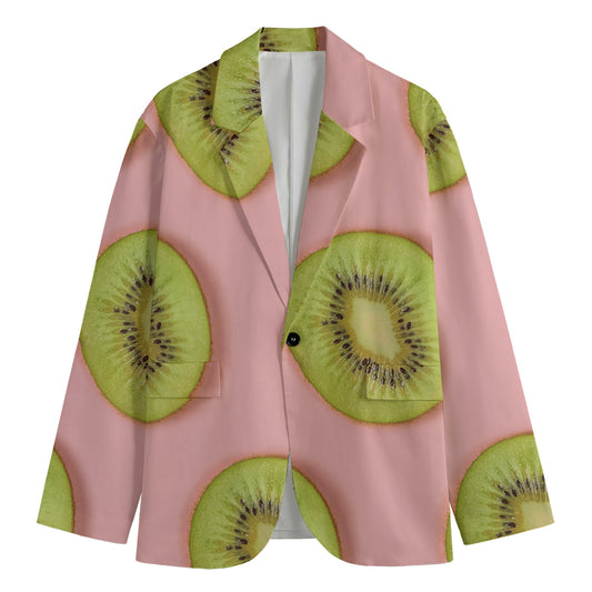 Kiwi Slices Pattern Print Men's Cotton Blazer