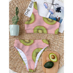 Kiwi Slices Pattern Print One Shoulder Bikini Top
