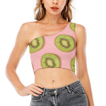 Kiwi Slices Pattern Print One Shoulder Crop Top