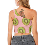 Kiwi Slices Pattern Print One Shoulder Crop Top