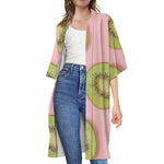 Kiwi Slices Pattern Print Open Front Beach Cover Up