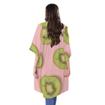 Kiwi Slices Pattern Print Open Front Beach Cover Up