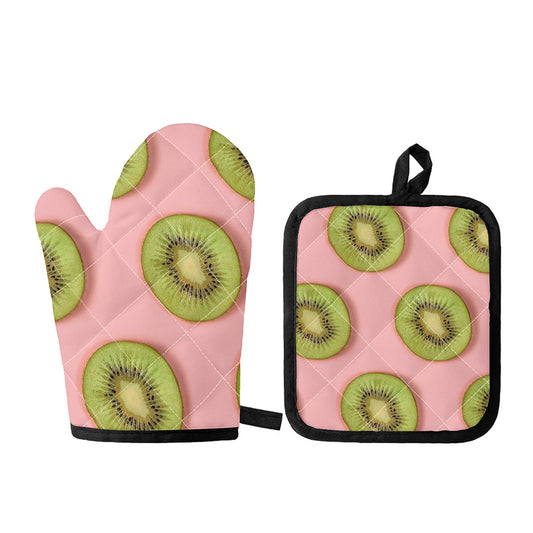 Kiwi Slices Pattern Print Oven Mitt And Pot Holder Set