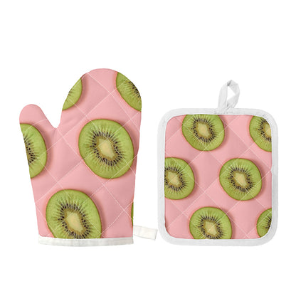 Kiwi Slices Pattern Print Oven Mitt And Pot Holder Set