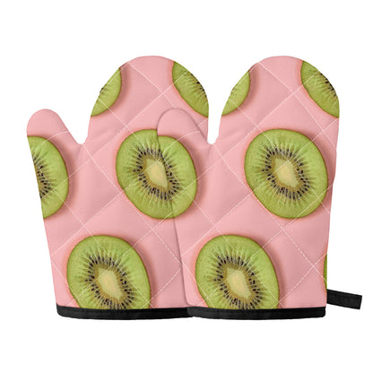 Kiwi Slices Pattern Print Oven Mitts