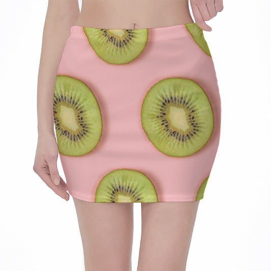 Kiwi Slices Pattern Print Pencil Mini Skirt