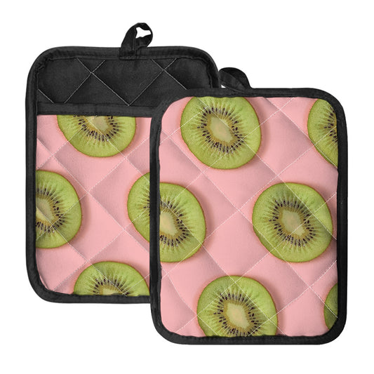 Kiwi Slices Pattern Print Pot Holders With Pocket