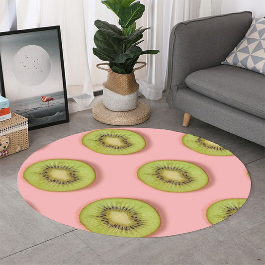 Kiwi Slices Pattern Print Round Rug