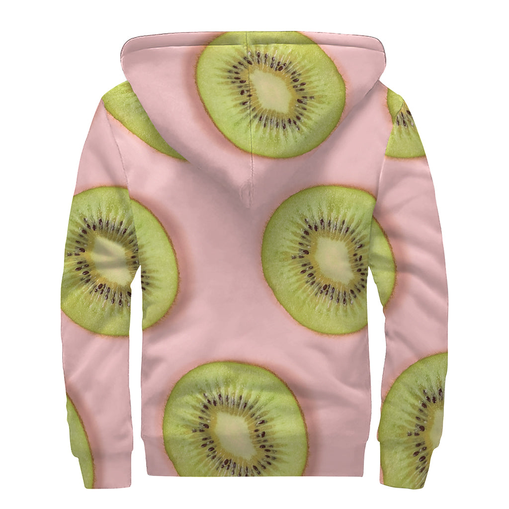 Kiwi Slices Pattern Print Sherpa Lined Zip Up Hoodie