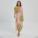 Kiwi Slices Pattern Print Short Sleeve Maxi Dress