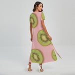 Kiwi Slices Pattern Print Short Sleeve Maxi Dress