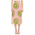Kiwi Slices Pattern Print Side Slit Midi Skirt