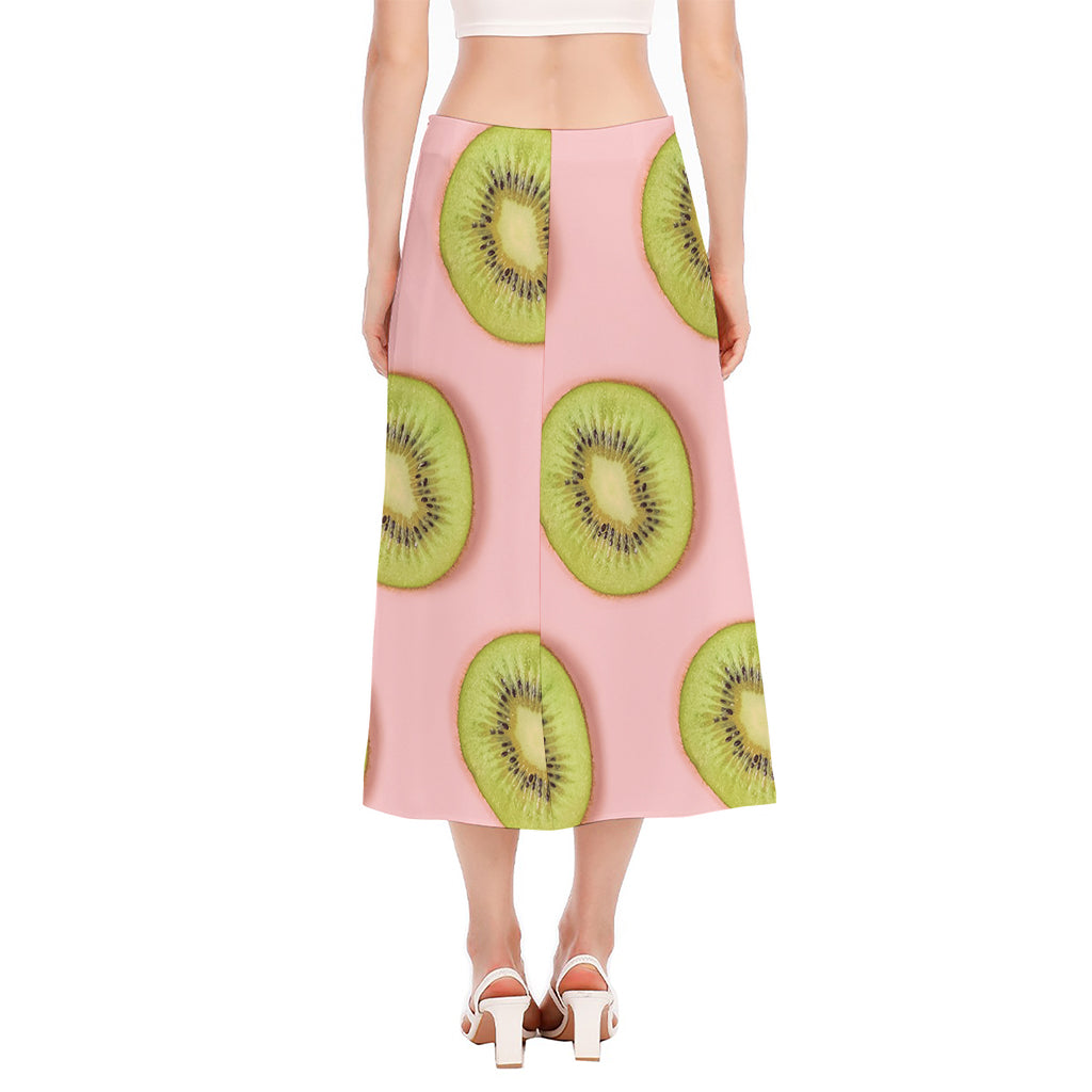 Kiwi Slices Pattern Print Side Slit Midi Skirt