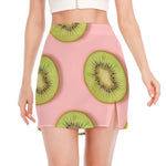 Kiwi Slices Pattern Print Side Slit Mini Skirt