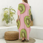 Kiwi Slices Pattern Print Silk V-Neck Kaftan Dress