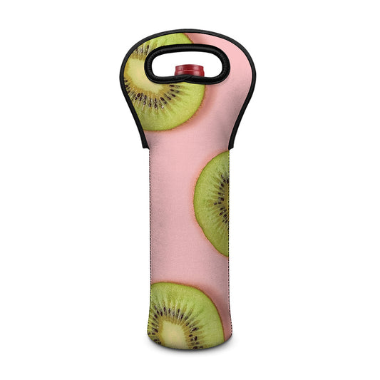 Kiwi Slices Pattern Print Single Neoprene Wine Tote